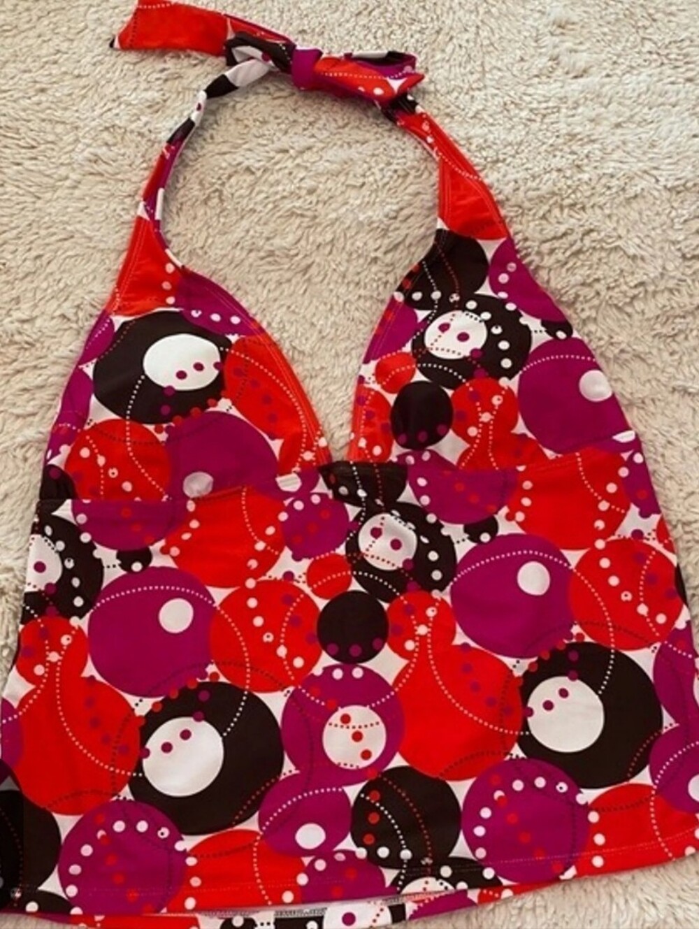 Faded Glory Red Purple Black Polka Dot Halter Tankini Top